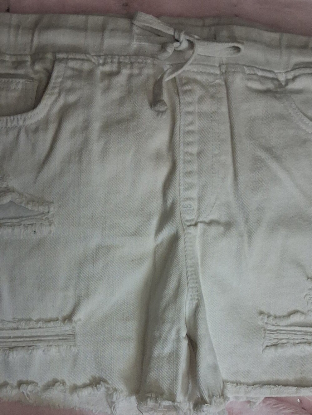 YMI White Distressed Denim Shorts with Drawstring Waist
